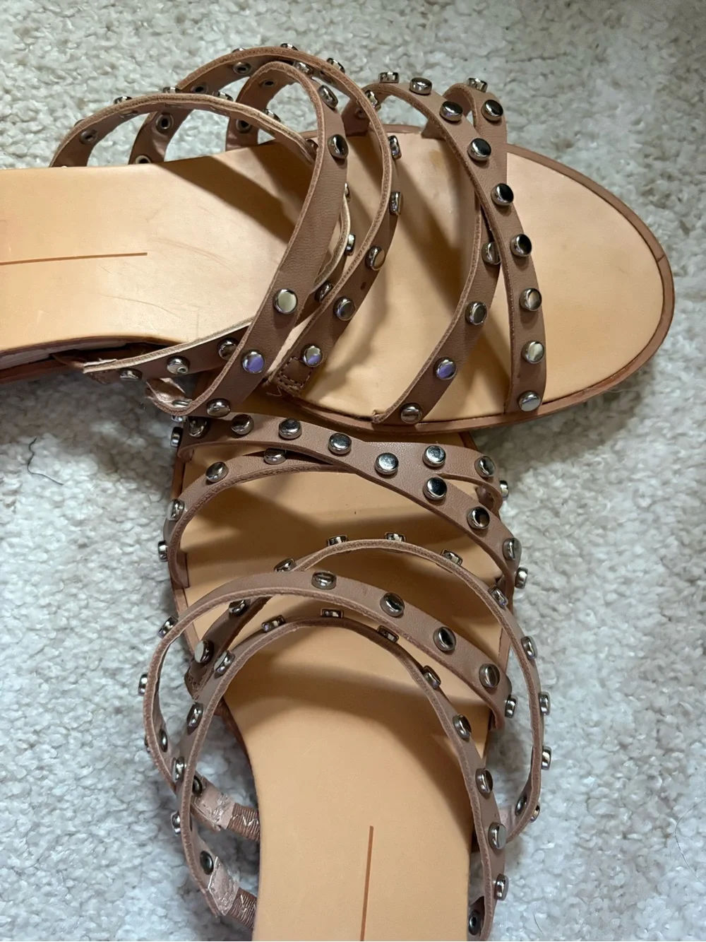Dolce Vita Tan Studded Multi-Strap Slide Sandals